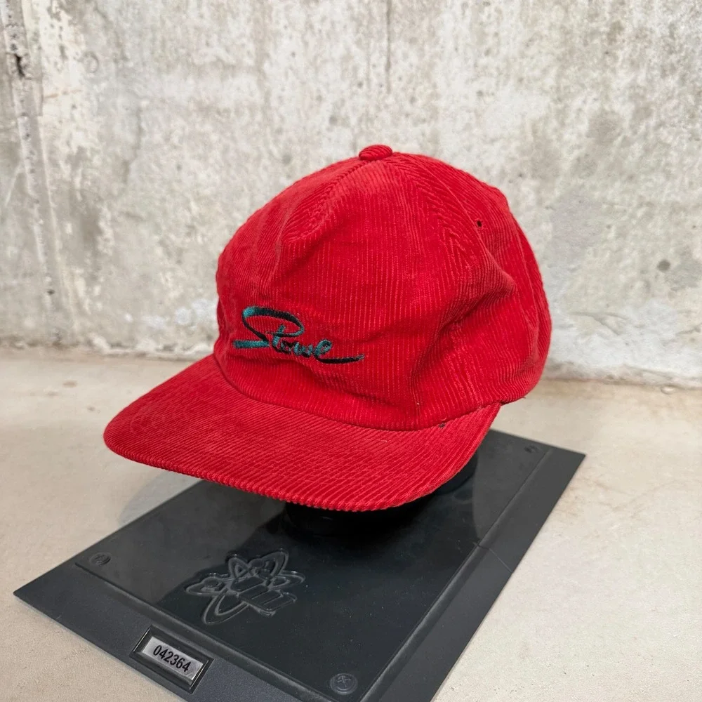 Vintage Stowe Mountain Resort Red Corduroy Snapback Hat Century 21 Ski 90s